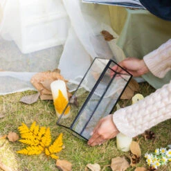 Tall Handmade Black Glass Candle Holder, Square, 9.8" Tall -Ncyp Garden Sale Shop G01A3138