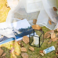 Short Handmade Black Glass Candle Holder, Square, 3.9" -Ncyp Garden Sale Shop G01A3143