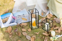 Tall Handmade Black Glass Candle Holder, Square, 9.8" Tall -Ncyp Garden Sale Shop G01A3154