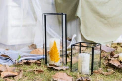 Short Handmade Black Glass Candle Holder, Square, 3.9" -Ncyp Garden Sale Shop G01A3161