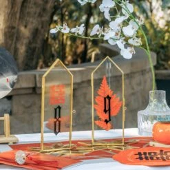 Geometric Gardenia Garden Gold Glass And Brass Wedding Table Number Holder, Pressed Flower Frame -Ncyp Garden Sale Shop G01A4673