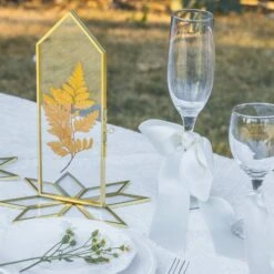 Geometric Gardenia Garden Gold Glass And Brass Wedding Table Number Holder, Pressed Flower Frame -Ncyp Garden Sale Shop G01A4797