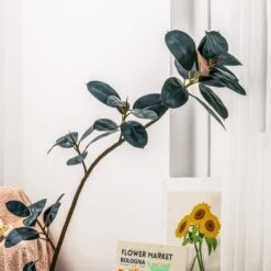 NCYP Artificial Rubber Tree, Rubber Fig, Rubber Bush 5.9FT (70.8 Inches) Tall Faux Plant For Home Office Decor, Indoor Fake Potted Ficus Elastica Tree With Plastic Pot And Rattan Woven Basket -Ncyp Garden Sale Shop G01A5280