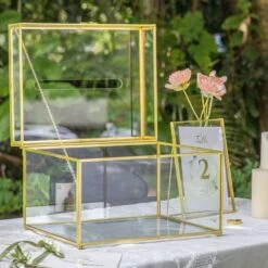 Handmade 12" Large Gold Rectangle Geometric Glass Card Box With Slot Lock For Keepsake, Wedding Reception, Postbox -Ncyp Garden Sale Shop G01A5658 e6eba91c d9a1 44df 9bdf c946972c1458
