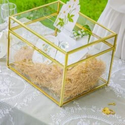 Handmade 12" Large Gold Rectangle Geometric Glass Card Box With Slot Lock For Keepsake, Wedding Reception, Postbox -Ncyp Garden Sale Shop G01A5751 ee4c996c f690 42f8 9d03 98fcb9626368