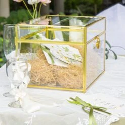 Handmade 12" Large Gold Rectangle Geometric Glass Card Box With Slot Lock For Keepsake, Wedding Reception, Postbox -Ncyp Garden Sale Shop G01A5853 28f92f4e 1bfa 4a92 b909 faaebe0c1b73