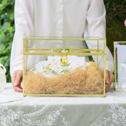 Handmade 12" Large Gold Rectangle Geometric Glass Card Box With Slot Lock For Keepsake, Wedding Reception, Postbox -Ncyp Garden Sale Shop G01A5871 0188a30f 93b3 46af ba42 c413a577adf9