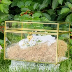 Handmade 12" Large Gold Rectangle Geometric Glass Card Box With Slot Lock For Keepsake, Wedding Reception, Postbox -Ncyp Garden Sale Shop G01A5925 785dc484 22d2 4e3e 8b76 468c3d24f3e8