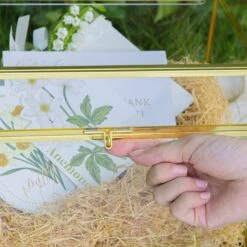 Handmade 12" Large Gold Rectangle Geometric Glass Card Box With Slot Lock For Keepsake, Wedding Reception, Postbox -Ncyp Garden Sale Shop G01A5946