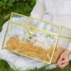 Handmade 12" Large Gold Rectangle Geometric Glass Card Box With Slot Lock For Keepsake, Wedding Reception, Postbox