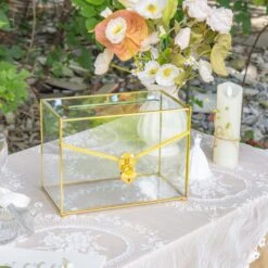 Handmade Envelope Shape Geometric Glass Wedding Card Box Terrarium With Slot, Heart Lock Key -Ncyp Garden Sale Shop G01A7001