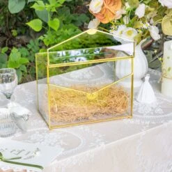 Handmade Envelope Shape Geometric Glass Wedding Card Box Terrarium With Slot, Heart Lock Key -Ncyp Garden Sale Shop G01A7009