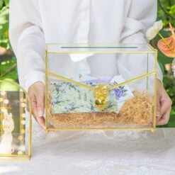 Ncyp Garden Sale Shop 33 Handmade Envelope Shape Geometric Glass Wedding Card Box Terrarium With Slot, Heart Lock Key