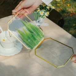 Wall Hanging Long Octagon Herbarium Brass Glass Frame For Pressed Flowers Dried Floating Frame -Ncyp Garden Sale Shop G01A9795