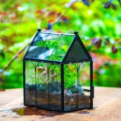 Vintage Mini House Shape Glass Geometric Terrarium For Jumping Spider