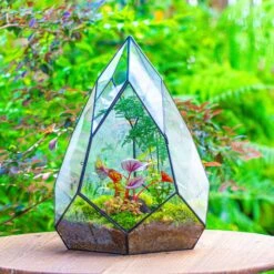 Large 16" Tall And Wide Teardrop Tin And Glass Terrarium, Close, With Door