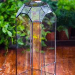 Vintage Tall Octagon Geometric Tin Glass Terrarium , 12.6" , Open, Suitable For Tall Plants, Orchid, Small Begonia Pitcher, Micro Landscape