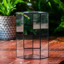 Handmade Close Geometric Tin Glass Corner Terrarium With Door, For Corner, Shelf