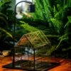 Handmade Glass Terrarium With LED Grow Light Set, Side Door Closed Geometric GreenHouse With Base And Light Set