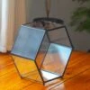 Handmade Hexagon Glass Geometric Terrarium Enclosure With Mesh Vents For Small Insects