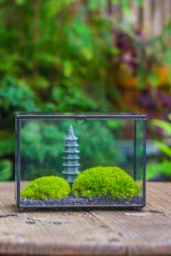 Preserved Moss Terrarium Miniature DIY Set, Japanese Zen Style, Preserved Leucobryum Moss And Pagoda, 17*10*12cm / 6.7 X 3.9 X 4.7" -Ncyp Garden Sale Shop IMG 7785