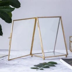 5x7" Brass Gold Tabletop Vintage Frame Geometric Ornament Plant Specimen Clip Modern Decor Card Holder 2-Folded Reception Engagement -Ncyp Garden Sale Shop il fullxfull.2219051694 n4ki