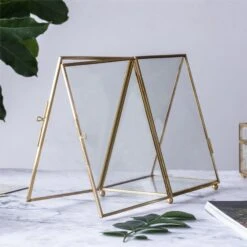 5x7" Brass Gold Tabletop Vintage Frame Geometric Ornament Plant Specimen Clip Modern Decor Card Holder 2-Folded Reception Engagement -Ncyp Garden Sale Shop il fullxfull.2219051708 pl7y