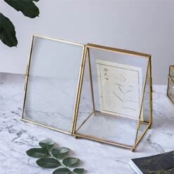 5x7" Brass Gold Tabletop Vintage Frame Geometric Ornament Plant Specimen Clip Modern Decor Card Holder 2-Folded Reception Engagement -Ncyp Garden Sale Shop il fullxfull.2219051738 jkj3