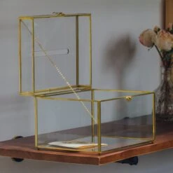 12"Large Gold Foot Rectangle With Slot Geometric Glass Card Box Keepsake Recipe Reception Envelope Holder Display Gift With Swing Lid Latch -Ncyp Garden Sale Shop il fullxfull.3773105868 3pv9