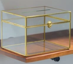 12"Large Gold Foot Rectangle With Slot Geometric Glass Card Box Keepsake Recipe Reception Envelope Holder Display Gift With Swing Lid Latch -Ncyp Garden Sale Shop il fullxfull.3773105934 smkv
