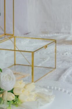 12"Large Gold Foot Rectangle With Slot Geometric Glass Card Box Keepsake Recipe Reception Envelope Holder Display Gift With Swing Lid Latch -Ncyp Garden Sale Shop il fullxfull.3820703079 bnq6