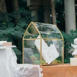 House Shape Arched Top Vintage Glass Card Box Terrarium, Handmade Brass For Wedding Receiption Wishwell Keepsake -Ncyp Garden Sale Shop il fullxfull.3907550292 phyt