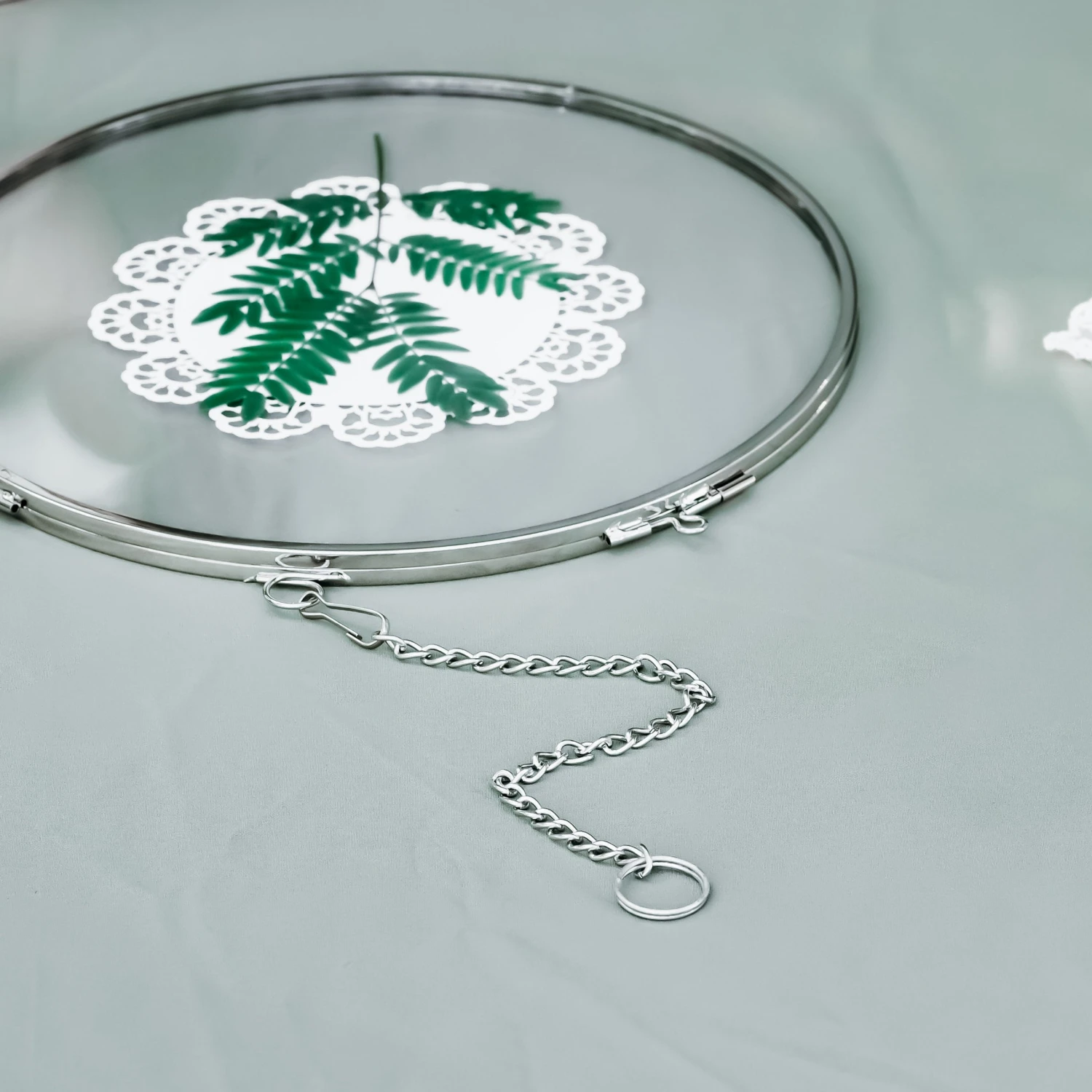 Round 7” Silver Herbarium Double Glass Frame, For Pressed Flowers, Leaves, Displaying Crochet 4 Round 7” Silver Herbarium Double Glass Frame, For Pressed Flowers, Leaves, Displaying Crochet - Image 4