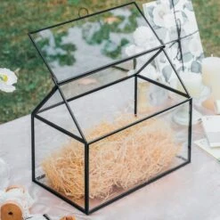 Geometric Glass Card Box Terrarium, Black, Handmade, House Shape,for Wedding Receiption, Wishwell, Keepsake Centerpiece -Ncyp Garden Sale Shop il fullxfull.4574692349 sw0s