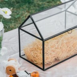 Geometric Glass Card Box Terrarium, Black, Handmade, House Shape,for Wedding Receiption, Wishwell, Keepsake Centerpiece -Ncyp Garden Sale Shop il fullxfull.4574695637 fjca