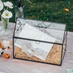 Geometric Glass Card Box Terrarium, Black, Handmade, House Shape,for Wedding Receiption, Wishwell, Keepsake Centerpiece -Ncyp Garden Sale Shop il fullxfull.4574696001 6ubm