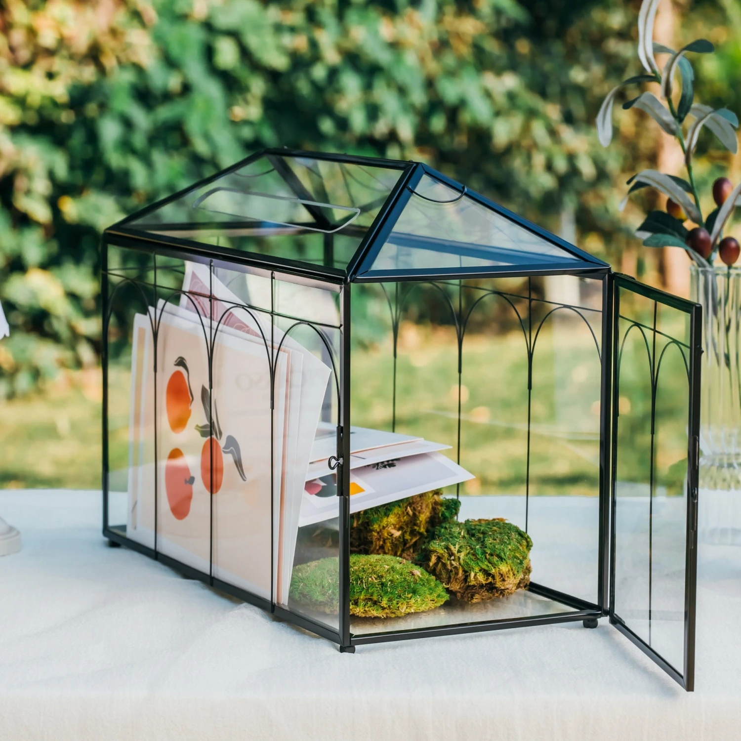 Vintage Black Large Geometric Glass Card Box Terrarium With Slot, Heart Lock, Foot, Handmade Brass For Wedding Reception Wishwell Keepsake 1 Vintage Black Large Geometric Glass Card Box Terrarium With Slot, Heart Lock, Foot, Handmade Brass For Wedding Reception Wishwell Keepsake