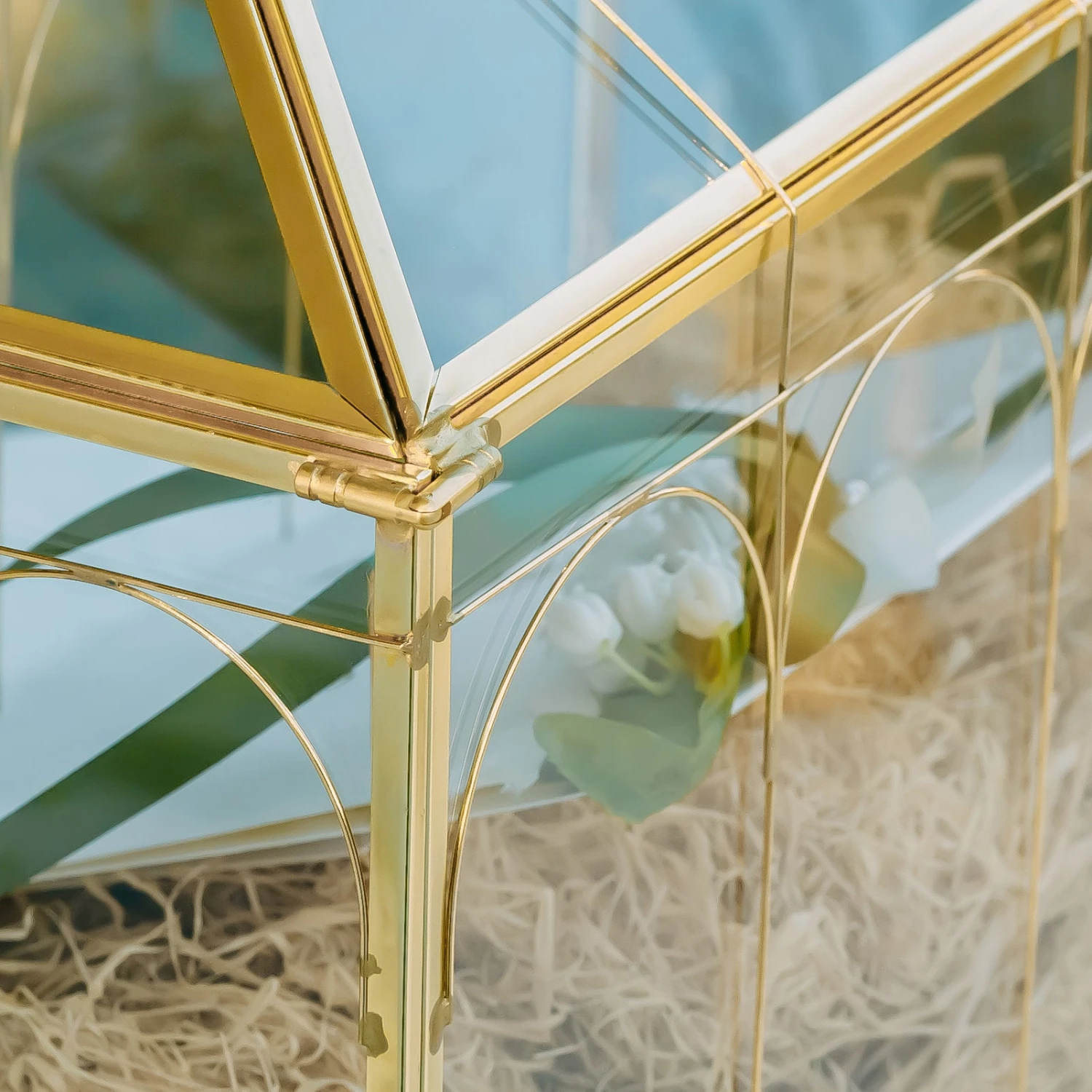 Vintage Gold Large Geometric Glass Card Box Terrarium With Slot, Heart Lock, Foot, Handmade Brass For Wedding Reception Wishwell Keepsake 10 Vintage Gold Large Geometric Glass Card Box Terrarium With Slot, Heart Lock, Foot, Handmade Brass For Wedding Reception Wishwell Keepsake - Image 10