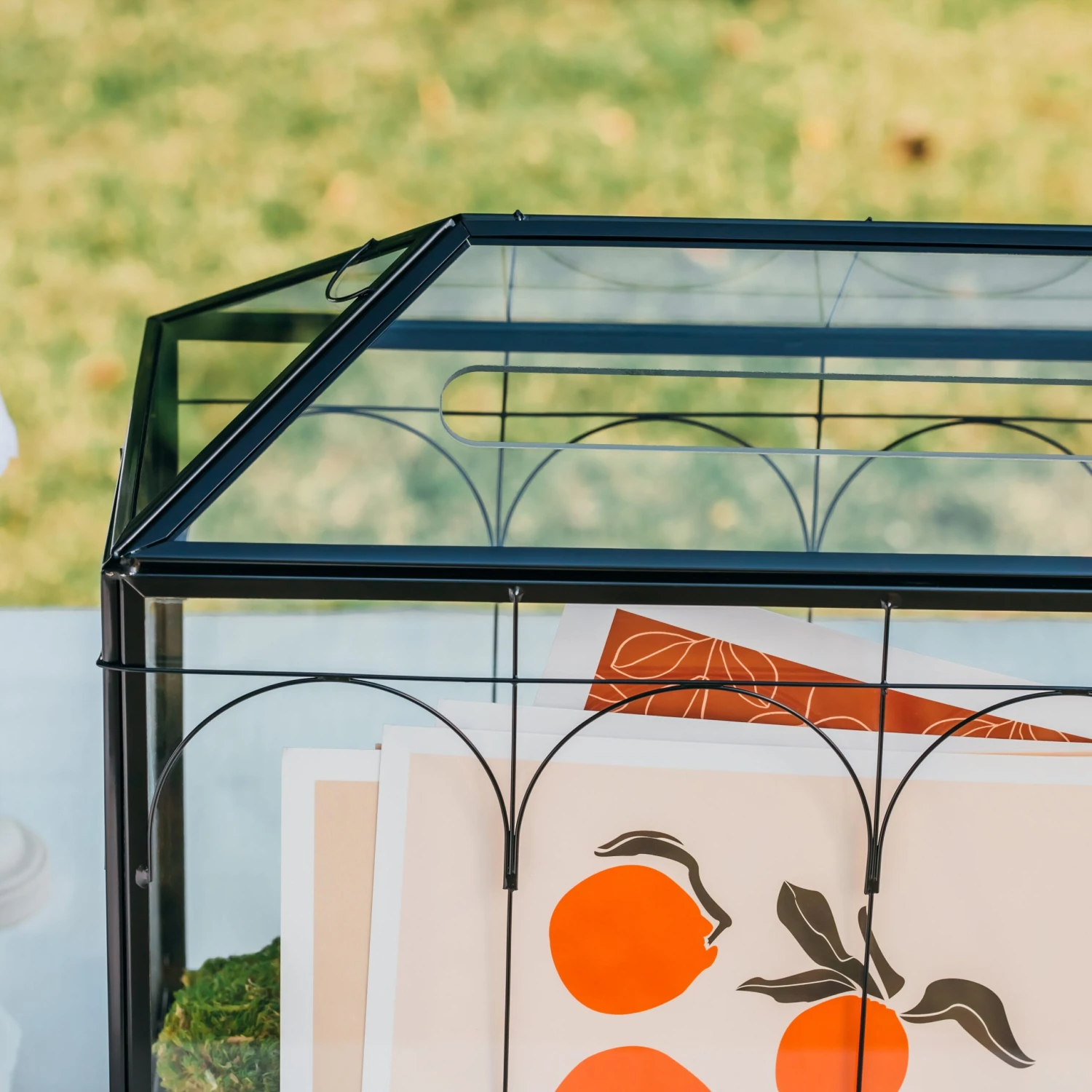 Vintage Black Large Geometric Glass Card Box Terrarium With Slot, Heart Lock, Foot, Handmade Brass For Wedding Reception Wishwell Keepsake 6 Vintage Black Large Geometric Glass Card Box Terrarium With Slot, Heart Lock, Foot, Handmade Brass For Wedding Reception Wishwell Keepsake - Image 6