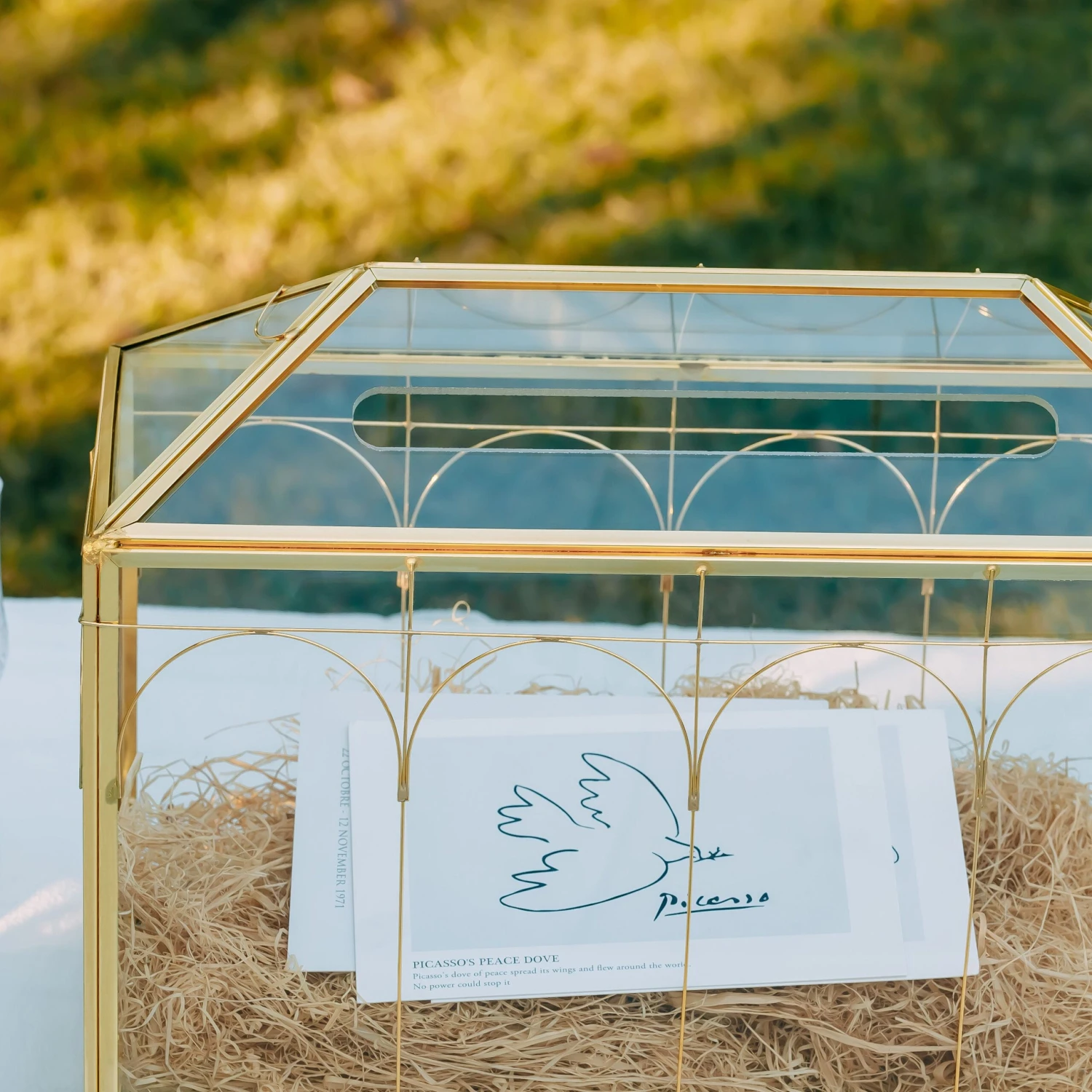 Vintage Gold Large Geometric Glass Card Box Terrarium With Slot, Heart Lock, Foot, Handmade Brass For Wedding Reception Wishwell Keepsake 6 Vintage Gold Large Geometric Glass Card Box Terrarium With Slot, Heart Lock, Foot, Handmade Brass For Wedding Reception Wishwell Keepsake - Image 6
