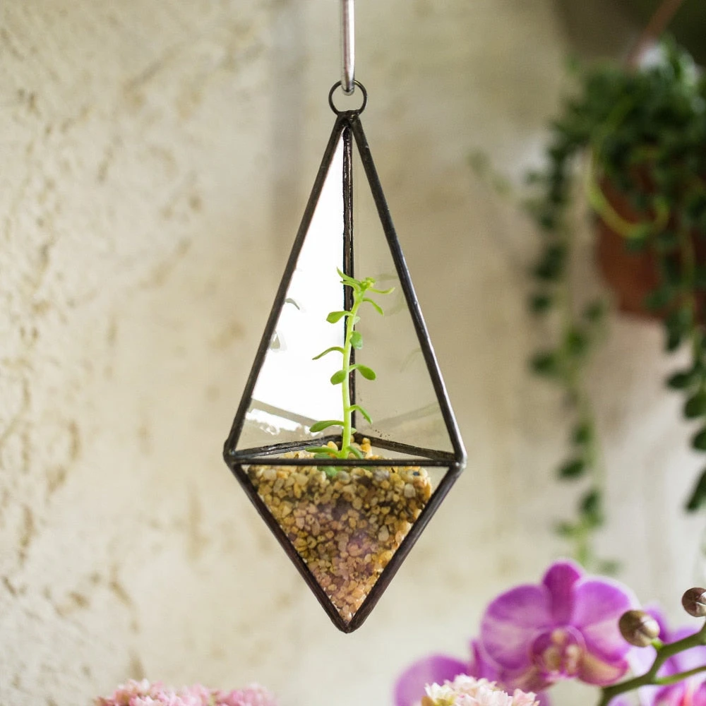 Handmade Hanging Mini Triangular Glass Geometric Terrarium For Fern Moss Succulent Airplants 2 Handmade Hanging Mini Triangular Glass Geometric Terrarium For Fern Moss Succulent Airplants - Image 2