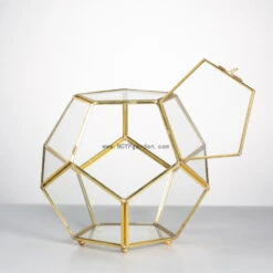 Handmade Copper Pentagon Glass Geometric Terrarium With Feet And Door For Succulent Moss Air Plant