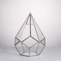 Handmade Silver Hanging Teardrop Shape Geometric Glass Terrarium For Succulent Moss Fern