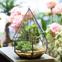 Handmade Hanging Six-surface Diamond Glass Geometric Terrarium With 3 Spaced Opening For Succulents -Ncyp Garden Sale Shop product image 482680865