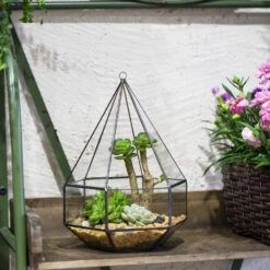 Handmade Hanging Six-surface Diamond Glass Geometric Terrarium With 3 Spaced Opening For Succulents -Ncyp Garden Sale Shop product image 482680884