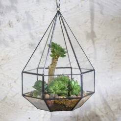 Handmade Hanging Six-surface Diamond Glass Geometric Terrarium With 3 Spaced Opening For Succulents -Ncyp Garden Sale Shop product image 482680885