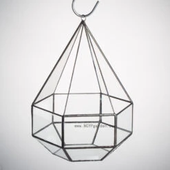 Handmade Hanging Six-surface Diamond Glass Geometric Terrarium With 3 Spaced Opening For Succulents