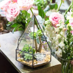 Handmade Hanging Six-surface Diamond Glass Geometric Terrarium With 3 Spaced Opening For Succulents -Ncyp Garden Sale Shop product image 482680888