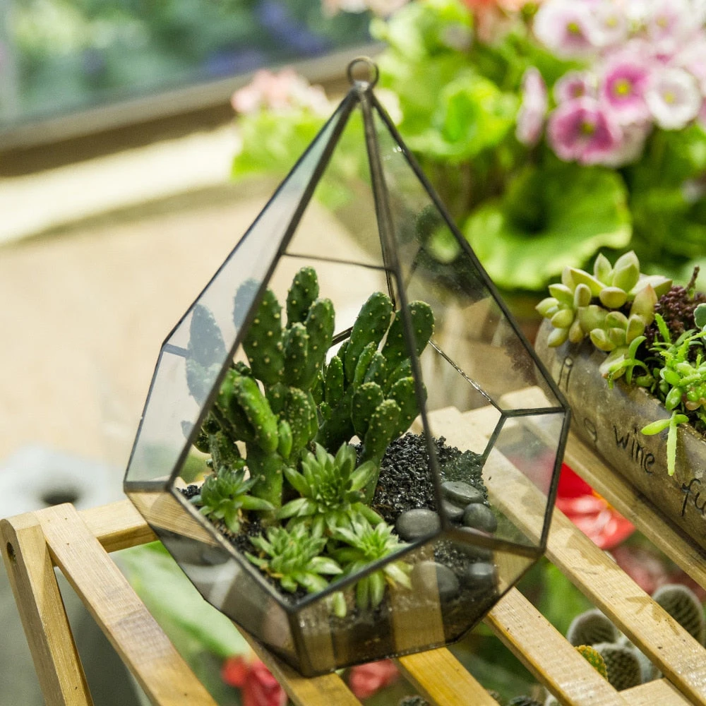 Handmade Artistic Hanging Glass Teardrop Diamond Geometric Terrarium With Loop For Succulent Moss 2 Handmade Artistic Hanging Glass Teardrop Diamond Geometric Terrarium With Loop For Succulent Moss - Image 2