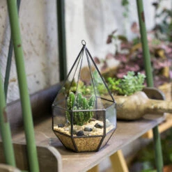 Handmade Hanging Six-surface With 3 Spaced Opening Glass Geometric Terrarium For Succulent Cacti -Ncyp Garden Sale Shop product image 499880065